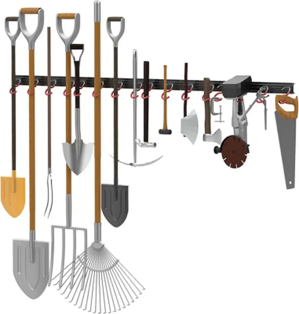All Metal 64 Inch Wall Mount Garden Tool Organizer Garage Storage Rack With